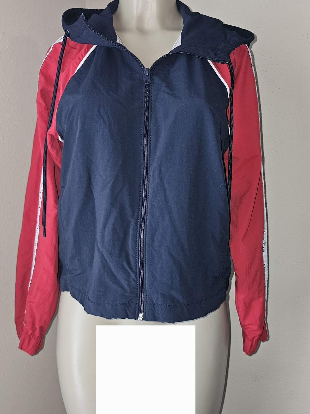 Abercrombie & Fitch Navy and Red Hooded Bomber Jacket